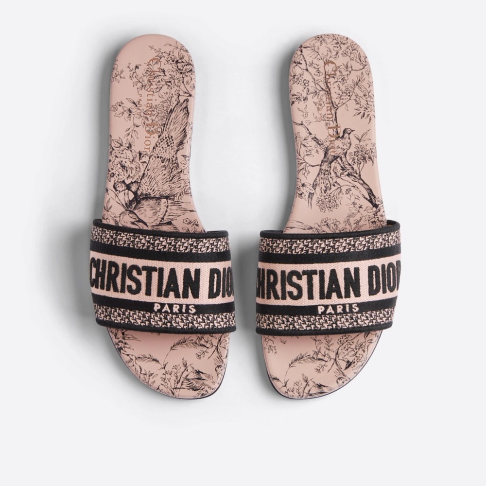 NEW Christian Dior Dway Slide Nude and Black Sandals